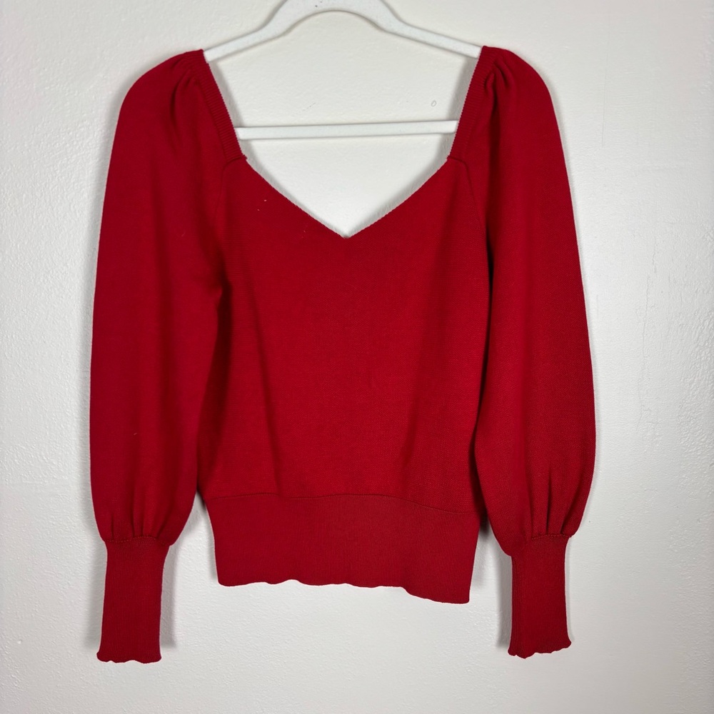 Anthropologie Sweetheart Puff Sleeve Sweater Small Red Balloon Sleeve Pullover - Picture 6 of 6